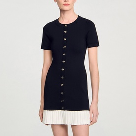 Pleated Knit Mini Dress