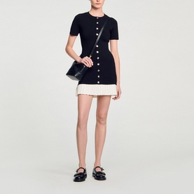 Pleated Knit Mini Dress