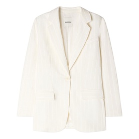 Sandro Sequin Suit Blazer in clear, single-breasted with notch lapel, long sleeves and tonal sequin texture throughout