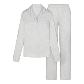 Long Sleeve Button Up Pyjama Set Light Heather Grey