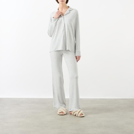 Long Sleeve Button Up Pyjama Set Light Heather Grey