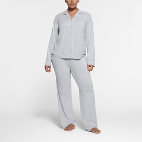 Long Sleeve Button Up Pyjama Set Light Heather Grey