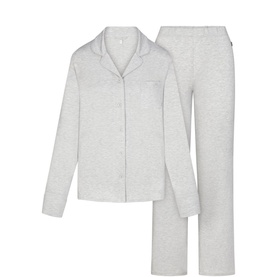 Long Sleeve Button Up Pyjama Set Light Heather Grey