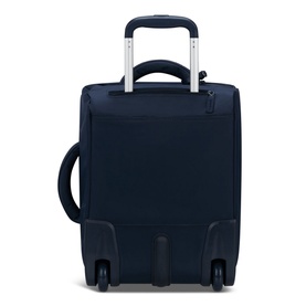 Lipault Foldable Plume Mini Cabin Bag 45cm in blue, rear view with retractable silver handle and two wheels