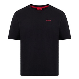 Hugo Austin Logo Pyjama Top in black, waffle-finish cotton blend with red logo detail, round neck and short sleeves