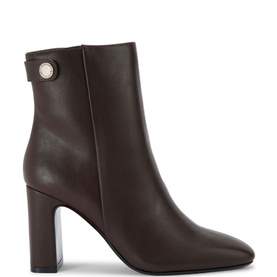 Carvela Jackpot Heeled Boots in brown synthetic leather, ankle height, block heel, crystal stud embellishment, side zip fastening
