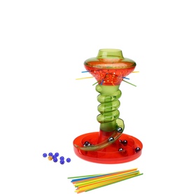 Board Games Kerplunk game set in multi-colour, featuring spiral tower, red base, marbles and coloured sticks displayed outside box