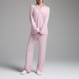 Long Sleeve Button-Up Pyjama Set Cherry Blossom Gingerbread Print