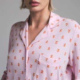 Long Sleeve Button-Up Pyjama Set Cherry Blossom Gingerbread Print