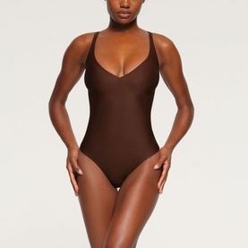 Unlined Plunge Thong Bodysuit Cocoa