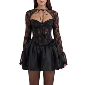 Beauty Lace Puffball Mini Dress