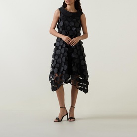 3D Dot Trapeze Silhouette Flared Dress