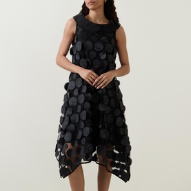 3D Dot Trapeze Silhouette Flared Dress