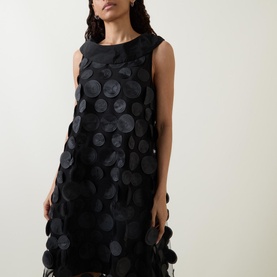 3D Dot Trapeze Silhouette Flared Dress