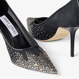 Love 85 Crystal Embellished Mesh Pumps