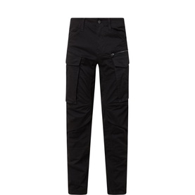 G-Star Rovic Zip 3D Regular Tapered-Leg Trousers in black with thigh cargo pockets, zip details, and adjustable hems