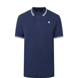 G-Star Dunda Logo Polo Shirt in Dark Blue with white stripe tipped rib-knit trims, two-button placket, and embroidered chest logo