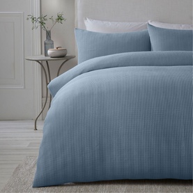 Lindly Waffle Weave Duvet Set Blue
