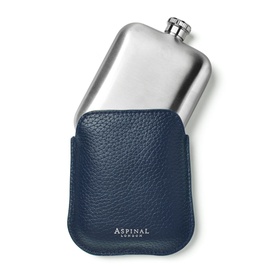 Hip Flask & Pebbled Leather Pouch 5oz