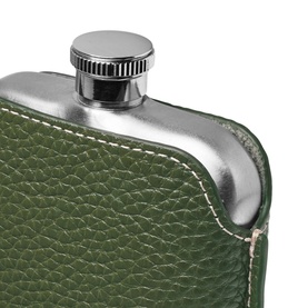 Hip Flask & Pebbled Leather Pouch 5oz