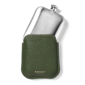 Hip Flask & Pebbled Leather Pouch 5oz