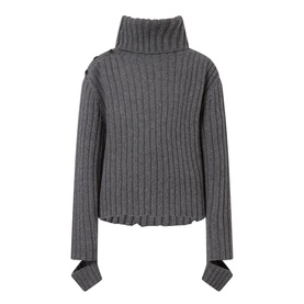 Distressed Rib-Knit Turtleneck
