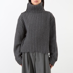 Distressed Rib-Knit Turtleneck