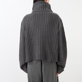 Distressed Rib-Knit Turtleneck