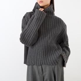 Distressed Rib-Knit Turtleneck