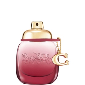 COACH Wild Rose Eau de Parfum 30ml, deep rose-pink bottle with gold cap and signature C charm pendant