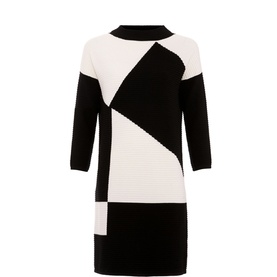 Phase Eight Hetty Ripple Tunic in black and white colourblock, ribbed knit, three-quarter sleeves, round neckline, mini length