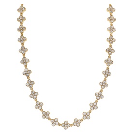 Lynott Jewellery Total Glam Necklace in gold with crystal-encrusted four-petal floral links, 18kt gold-plated stainless steel