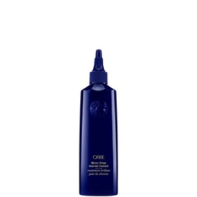 Oribe Supershine Mirror Rinse Glass Treatment in a cobalt blue bottle with precision nozzle applicator tip.