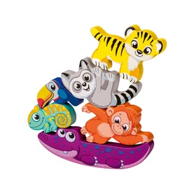 Ravensburger In The Jungle Wooden Touch & Play Puzzle, five stacking animal shapes including tiger, monkey, raccoon, toucan and chameleon