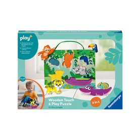 Ravensburger In The Jungle Wooden Touch & Play Puzzle, 3-in-1 multicolour set with five jungle animal shapes in branded box