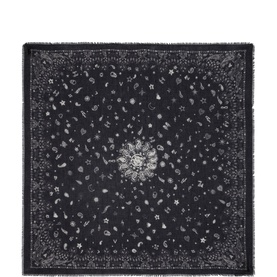 Zadig Maddie Bandana Print Scarf in black cotton, square-shaped with frayed edges, celestial bandana print and logo detailing