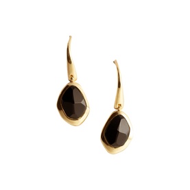 Juvi Black Onyx Pebble Hook Earrings, gold vermeil setting with faceted black onyx stones on curved hook drops