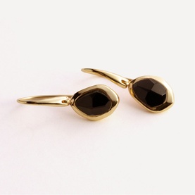 Juvi Black Onyx Pebble Hook Earrings in gold vermeil with faceted black onyx teardrop stones in bezel settings