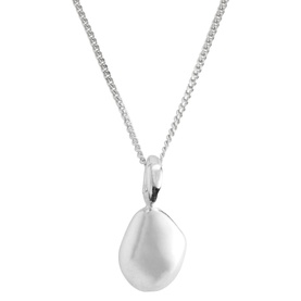Juvi Small Pebble Pendant Necklace in sterling silver with polished oval pebble pendant on fine curb chain