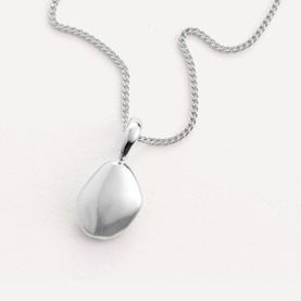Juvi Small Pebble Pendant Necklace in sterling silver, polished organic-shaped pendant on fine curb chain