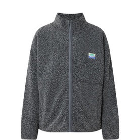 American Vintage Hoktown Teddy Fleece Jacket in charcoal with zip fastening, high neckline, and logo badge at chest