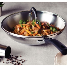 Stainless Steel Wok with Glass Lid 28cm