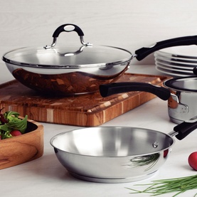 Stainless Steel Wok with Glass Lid 28cm