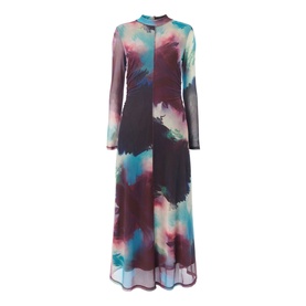 Printed Mesh Flared Dress