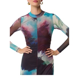 Printed Mesh Flared Dress