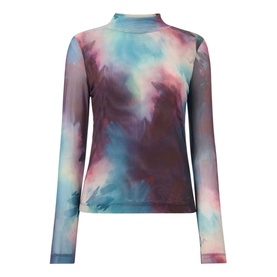 Printed Turtleneck Mesh Top