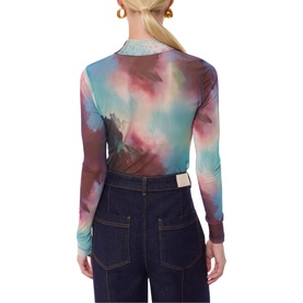 Printed Turtleneck Mesh Top