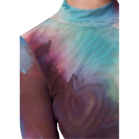 Printed Turtleneck Mesh Top