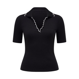 Nila Scallop-Trim Polo Shirt