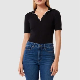 Nila Scallop-Trim Polo Shirt